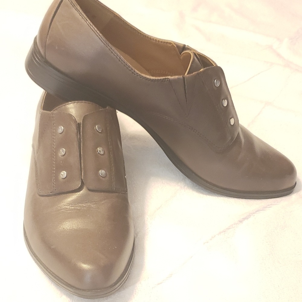 Brown leather loafers